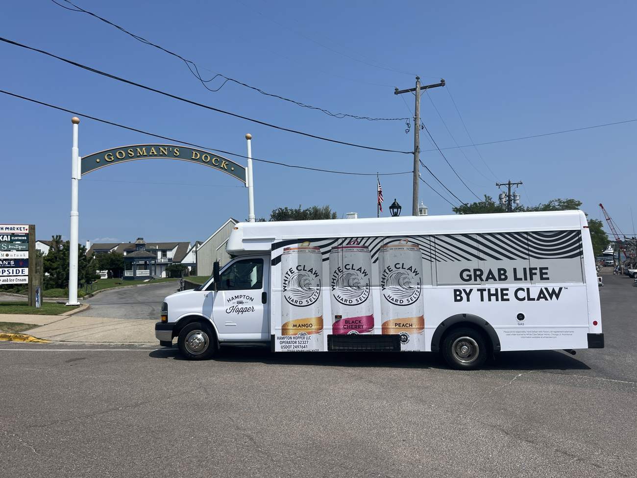 The White Claw-wrapped Hampton Hopper at Gosman's Dock in Montauk